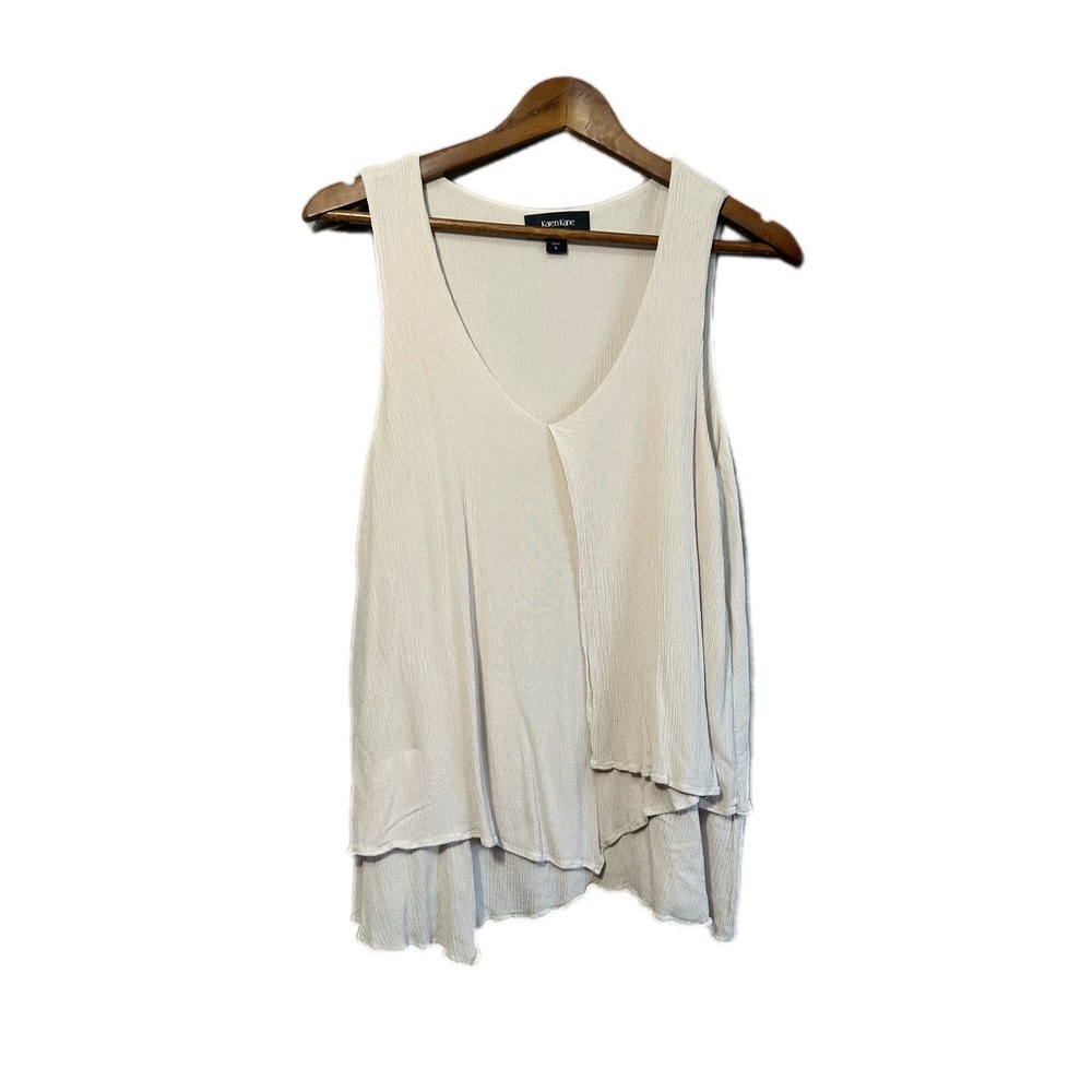Karen Kane Tank Top Womens Large Cream Excellent Crinkle‎ Rayon Tiered Layered